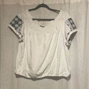 Lucky Brand White Relaxed Short Sleeve Blouse